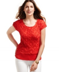 Cute, eye-catching crochet updates a simple summer sweater from Joseph A! Cute, eye-catching crochet updates a simple summer sweater from Joseph A!