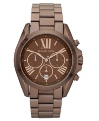 Rosy accents burst forth on this dark Bradshaw watch from Michael Kors. Rosy accents burst forth on this dark Bradshaw watch from Michael Kors.