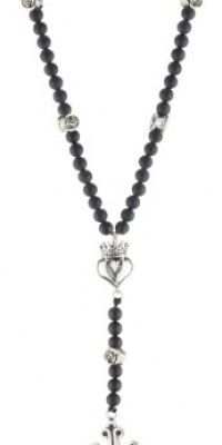 King Baby Crowned Heart and Small Traditional Cross and Onyx Bead Rosary