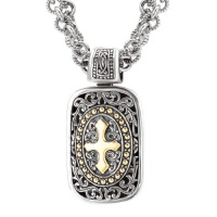 925 Silver Rectangular Celtic-Design Cross Pendant with 18k Gold Accents 925 Silver Rectangular Celtic-Design Cross Pendant with 18k Gold Accents
