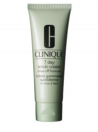 7-Day Scrub Cream Rinse-Off Formula. Nudges away roughness and flakiness to refine skin. Helps lessen the appearance of fine lines. Clears the way for moisture. Suitable for all skin types. 3.4 oz. 7-Day Scrub Cream Rinse-Off Formula. Nudges away roughness and flakiness to refine skin. Helps lessen the appearance of fine lines. Clears the way for moisture. Suitable for all skin types. 3.4 oz.