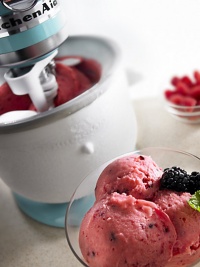 The largest ice cream attachment in the industry prepares up to two quarts of ice cream, sorbet, gelato and other delicious frozen desserts. 3-quartt capacityDesigned to fit all KitchenAid stand mixers built after 1990Attached adapter ring fits tilt head stand mixersThe dasher rotates inside the freeze bowl to spread, scrape and mix Several recipes providedImported