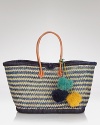 mar Y sol's colorfully striped tote is the perfect summer arm-candy. Crafted from beach-ready raffia with playful pom pom trims, it's so bright now.