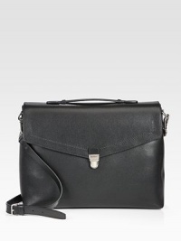 A serious statement piece for the modern man of style, impeccably crafted in lightly pebbled calfskin leather with a single gusset and silver buckle closure.Flap, buckle closureTop handleAdjustable shoulder strapInterior pocketsLeather17W x 12H x 6DMade in Italy