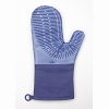 This colorful silicone oven mitt can be used for left or right handers. It also protects your wrist and forearm. It has a ribbed design for flexibility and dexterity. It can withstand a 600 degree Fahrenheit heat, flame and steam. The quilted fabric liner further insulates and prevents sweating and is easy to store or hang using the silicone loop or embedded magnet.