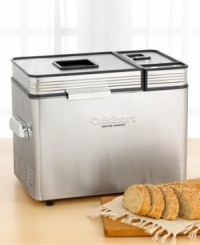 Fill your home with the heavenly aroma of fresh baked bread. This bread maker, classically designed and housed in stunning brushed stainless steel, offers 10 preset menu options including exclusive low carb, gluten-free and rustic artisan dough settings. In all, this appliance bakes over 100 combinations of bread, pizza dough, sweet cakes, jams and more. Three-year limited warranty. Fill your home with the heavenly aroma of fresh baked bread. This bread maker, classically designed and housed in stunning brushed stainless steel, offers 10 preset menu options including exclusive low carb, gluten-free and rustic artisan dough settings. In all, this appliance bakes over 100 combinations of bread, pizza dough, sweet cakes, jams and more. Three-year limited warranty.