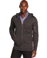 Keep your casual look on the sleek side with this hoodie from Calvin Klein. Keep your casual look on the sleek side with this hoodie from Calvin Klein.