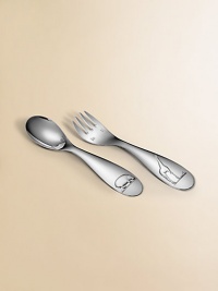 From the Savane Collection. Wild animals of the sub-Saharan enliven a charming, silverplated baby spoon and fork crafted. Arrives in gift box Each, about 5 long Hand wash Made in France