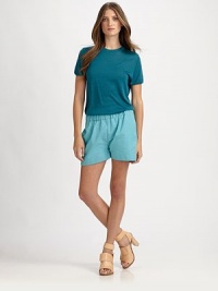 Sporty chic in a breezy cotton/nylon blend.Elastic waistbandSlash pocketsRise, about 10Inseam, about 359% cotton/41% nylonDry cleanImportedModel shown is 5'9 (175cm) wearing US size 4. Sporty chic in a breezy cotton/nylon blend.Elastic waistbandSlash pocketsRise, about 10Inseam, about 359% cotton/41% nylonDry cleanImportedModel shown is 5'9 (175cm) wearing US size 4.