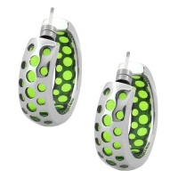 Inox Womens Lime Green Resin Circle Design Stainless 316L Steel Earrings Inox Womens Lime Green Resin Circle Design Stainless 316L Steel Earrings