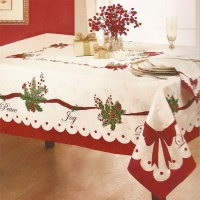 Homewear Table Linens, Christmas Peace and Joy 70 Round Jacquard Tablecloth Homewear Table Linens, Christmas Peace and Joy 70 Round Jacquard Tablecloth