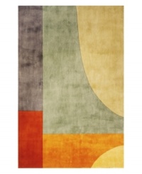 A majestic mix of luminous colors and abstract shapes creates a rug of modern, refined beauty. Like the best contemporary art, its color palette of bright red, orange, lavender, sage and earth tones makes an immediate visual impression. Hand-tufted and hand-carved of plush wool. A majestic mix of luminous colors and abstract shapes creates a rug of modern, refined beauty. Like the best contemporary art, its color palette of bright red, orange, lavender, sage and earth tones makes an immediate visual impression. Hand-tufted and hand-carved of plush wool.