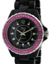 TKO ORLOGI Women's TK608-BFS Ceramix-Ice Black Acrylic Pink Crystals Watch