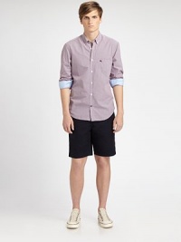 Lightweight cotton gives this casual style an easy, effortless fit.Button-front waistBelt loopsWelt pocketSide slash pocketsBack button welt pocketsInseam, about 8CottonMachine washImported Lightweight cotton gives this casual style an easy, effortless fit.Button-front waistBelt loopsWelt pocketSide slash pocketsBack button welt pocketsInseam, about 8CottonMachine washImported