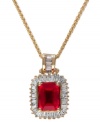 Royalty-inspired resplendence. A baguette-cut ruby (1-9/10 ct. t.w.) and surrounding diamonds (1/2 ct. t.w.) by Effy Collection ignite any look. Set in 14k gold. Approximate length: 18 inches. Approximate drop length: 3/4 inch. Approximate drop width: 1/2 inch.