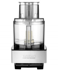 Think cooking is too much of a process? Think again with Cuisinart's smart solution for doing more, all in one place. Equipped with a 14-cup work bowl and extra large feed tube, this food processor tackles the biggest foods and recipes, plus with slicing & shredding discs, a chopping & mixing blade and a dough blade, this is your new kitchen do-it-all. 5-year warranty. Model DFP14BCN. Think cooking is too much of a process? Think again with Cuisinart's smart solution for doing more, all in one place. Equipped with a 14-cup work bowl and extra large feed tube, this food processor tackles the biggest foods and recipes, plus with slicing & shredding discs, a chopping & mixing blade and a dough blade, this is your new kitchen do-it-all. 5-year warranty. Model DFP14BCN.