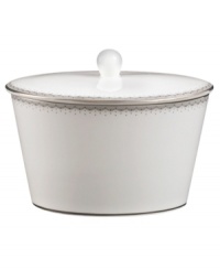 Subtly vintage-inspired design meets modern enhancement in this fine china sugar bowl. From innovative designer Monique Lhullier, it features a platinum-edged tiered scallop pattern on creamy white. Subtly vintage-inspired design meets modern enhancement in this fine china sugar bowl. From innovative designer Monique Lhullier, it features a platinum-edged tiered scallop pattern on creamy white.