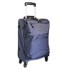 Lightweight carry-on spinner trolley is great for 1-2 day trips. Features two exterior pockets and four spinning wheels. PVC coated with waterproof treatment given to bag for more durability.