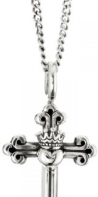 King Baby Men's 22 Curb Link Chain with Traditional Cross with Heart Pendant Necklace