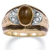 Men's Oval-Shaped Genuine Tiger's Eye Crystal Accent 14k Yellow Gold-Plated Antique-Finish Ring