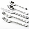 Walden is an 82 piece flatware service for 12. The set includes twelve 5-piece place settings plus 12 steak knives, sugar shell, butter server, tablespoon, pierced tablespoon, lasagna server, berry spoon, macaroni server, serving fork, gravy ladle, and pie server.