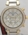 Geneva Quartz Watch Chronograph-style Look Gold N silver 2tone Band With Rhinestone MK5353