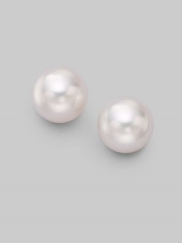 From the Akoya Collection. Classic white cultured pearl studs set in 18k gold. 7.5 white round cultured pearls Quality: A 18k white gold Post back Imported