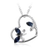 Valentines Day Gifts Swarovski Austrian Crystal Elements Heart and Butterfly Pendant Necklace - 18 Inch Chain 18k True Platinum Electroplate - Sapphire