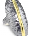 Elizabeth and James Audubon Sterling Silver and Plated 23K Gold Feather North and South Ring, Size 7