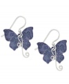 Breezy and bohemian. Jody Coyote's cute drop earrings feature purple-colored bronze patina butterflies, set in sterling silver with silver accents. Approximate drop: 1-1/4 inches.