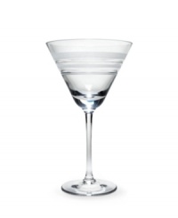 The Library Stripe martini glass is a perfect example of what kate spade does best: Mixing classical design with modern touches. Alternating deep cut bands of frosted and clear crystal combine for a chic sensibility. The Library Stripe martini glass is a perfect example of what kate spade does best: Mixing classical design with modern touches. Alternating deep cut bands of frosted and clear crystal combine for a chic sensibility.