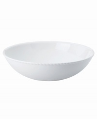 Dine with Wickford dinnerware and tie in timeless sophistication with every meal. This versatile white porcelain soup/cereal bowl has a contemporary shape embossed with a twisting rope design. Dine with Wickford dinnerware and tie in timeless sophistication with every meal. This versatile white porcelain soup/cereal bowl has a contemporary shape embossed with a twisting rope design.