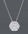A chic cluster of sparkle, this simple pendant will add the perfect touch. Crafted in 14k white gold, features round-cut diamonds (1/2 ct. t.w.). Approximate length: 16 inches. Approximate drop: 3/8 inch.