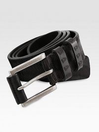 Laser cut style of vegetable leather, expertly crafted in Italy with a zinc buckle and laser skull detail at the loops.Vegetable leatherAbout 1½ wideMade in Italy Laser cut style of vegetable leather, expertly crafted in Italy with a zinc buckle and laser skull detail at the loops.Vegetable leatherAbout 1½ wideMade in Italy
