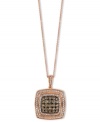 Adorn your neckline with a sparkling square. Le Vian's stunning pendant features round-cut chocolate diamonds in a square pattern (1-1/2 ct. t.w.) framed by two rows of round-cut white diamonds (1/2 ct. t.w.). Set in 14k rose gold. Approximate length: 18 inches. Approximate drop: 1 inch.