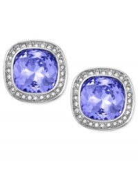 Swarovski adds glamour with a simple touch in the Simplicity stud earrings. Crafted from rhodium-plated mixed metal, the earrings feature a Provence Lavender crystal, offset by pave accents. Approximate diameter: 3/5 inch.