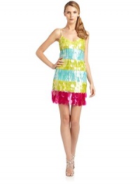 THE LOOKAllover paillettesColorblock stripe designThin spaghetti strapsBack zip with hook-and-eye closureTHE FITAbout 36 shoulder to hemTHE MATERIALAcetateFully linedCARE & ORIGINSpot cleanImportedModel shown is 5'10 (177cm) wearing US size 4. THE LOOKAllover paillettesColorblock stripe designThin spaghetti strapsBack zip with hook-and-eye closureTHE FITAbout 36 shoulder to hemTHE MATERIALAcetateFully linedCARE & ORIGINSpot cleanImportedModel shown is 5'10 (177cm) wearing US size 4.