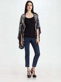 Supple silk georgette, patterned with an abstracted spinal print.Open frontOversized, three-quarter batwing sleevesAbout 34 from shoulder to hemSilkDry cleanMade in Italy of imported fabricAdditional Information Women's Premier Designer & Contemporary Size Guide Supple silk georgette, patterned with an abstracted spinal print.Open frontOversized, three-quarter batwing sleevesAbout 34 from shoulder to hemSilkDry cleanMade in Italy of imported fabricAdditional Information Women's Premier Designer & Contemporary Size Guide