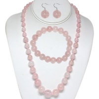 10mm Rose Quartz Round Bead Necklace Bracelet and Earrings Set 20 10mm Rose Quartz Round Bead Necklace Bracelet and Earrings Set 20