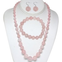 10mm Rose Quartz Round Bead Necklace Bracelet and Earrings Set 20