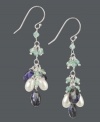 Calming and chic, these cluster earrings shine with the addition of apatite and lolite gemstones (14-5/8 ct. t.w.) and shimmery cultured freshwater pearls (4-5 mm). Set in sterling silver. Approximate drop: 2 inches.