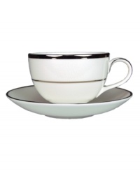 Set the table with elegance. A slightly textured pearlescent and platinum border melds with creamy white bone china to bring grace and style to any decor. (Clearance) Set the table with elegance. A slightly textured pearlescent and platinum border melds with creamy white bone china to bring grace and style to any decor. (Clearance)