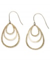 Make a golden statement with these three-tier loop earrings. Crafted in 14k gold, earrings feature three open-cut teardrops, one in smooth gold, and two with texture. Approximate drop: 1/2 inch.