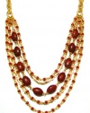 Rachel Reinhardt Caroline 14k Gold Plated Six Strand Necklace with Red Turquoise Beads and Dagger Chain