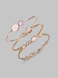 Pretty rose quartz, amethyst and green gold citrine set in sterling silver and 18k gold, finished with the warmth of 18k rose goldplating. Rose quartz, amethyst and green gold citrine18k gold and sterling silver with 18k rose goldplatingDiameter, about 2½Slip-on styleImported Please note: Bracelets sold separately. Pretty rose quartz, amethyst and green gold citrine set in sterling silver and 18k gold, finished with the warmth of 18k rose goldplating. Rose quartz, amethyst and green gold citrine18k gold and sterling silver with 18k rose goldplatingDiameter, about 2½Slip-on styleImported Please note: Bracelets sold separately.