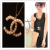 Succubus Fashion Classic Logo Double C Pearl Necklace Long Sweater Chain