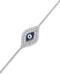 Good things will come your way when you wear Studio Silver's lucky Evil Eye bracelet. Crafted in sterling silver with sparkling crystal accents. Approximate length: 7-1/2 inches. Good things will come your way when you wear Studio Silver's lucky Evil Eye bracelet. Crafted in sterling silver with sparkling crystal accents. Approximate length: 7-1/2 inches.