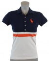 Ralph Lauren Sport Womens Big Pony Polo Shirt - S - Orange/White/Navy