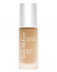 Trish McEvoys Treatment Foundation SPF 15 is a moisture-rich, advanced formula that contains dual-action peptides and antioxidants to combine the power of color and skincare as it instantly diffuses fine lines and rejuvenates skin with regular wear. It's ideal for normal to dry skin types and both boost's skin's natural defenses and leaves a long-lasting luminous finish.* Buildable medium-to-full coverageDirections: Pump a small amount of Treatment Foundation SPF 15 onto the back of your hand. Using your Trish foundation brush, Professional Sponge or fingertips, start where the most coverage is needed and blend, pressing for coverage, sweeping for sheerness.Trish Tip: Let set and layer foundation for additional spot coverage. Trish McEvoys Treatment Foundation SPF 15 is a moisture-rich, advanced formula that contains dual-action peptides and antioxidants to combine the power of color and skincare as it instantly diffuses fine lines and rejuvenates skin with regular wear. It's ideal for normal to dry skin types and both boost's skin's natural defenses and leaves a long-lasting luminous finish.* Buildable medium-to-full coverageDirections: Pump a small amount of Treatment Foundation SPF 15 onto the back of your hand. Using your Trish foundation brush, Professional Sponge or fingertips, start where the most coverage is needed and blend, pressing for coverage, sweeping for sheerness.Trish Tip: Let set and layer foundation for additional spot coverage.