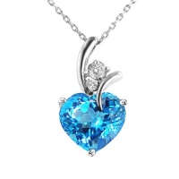 3.00 Carat Blue Topaz & White Sapphire Heart Pendant in Sterling Silver with Chain 3.00 Carat Blue Topaz & White Sapphire Heart Pendant in Sterling Silver with Chain